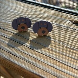 Cute Brown Dog Face Stud Earrings - Brown